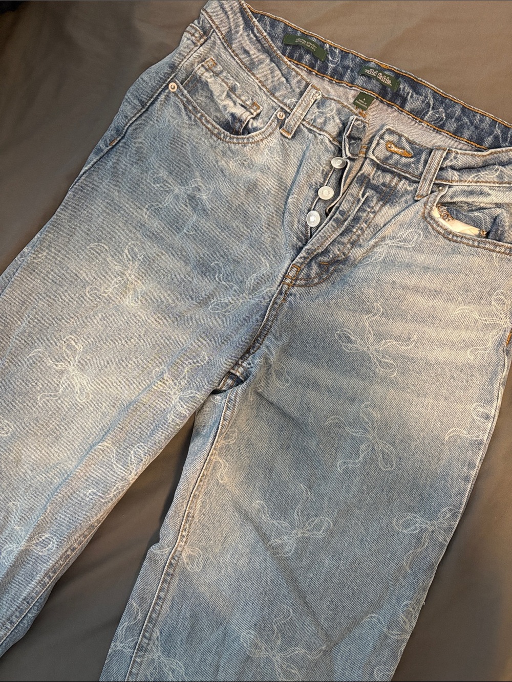 wild fable Light Blue High-Rise Bow-Embroidered Jeans